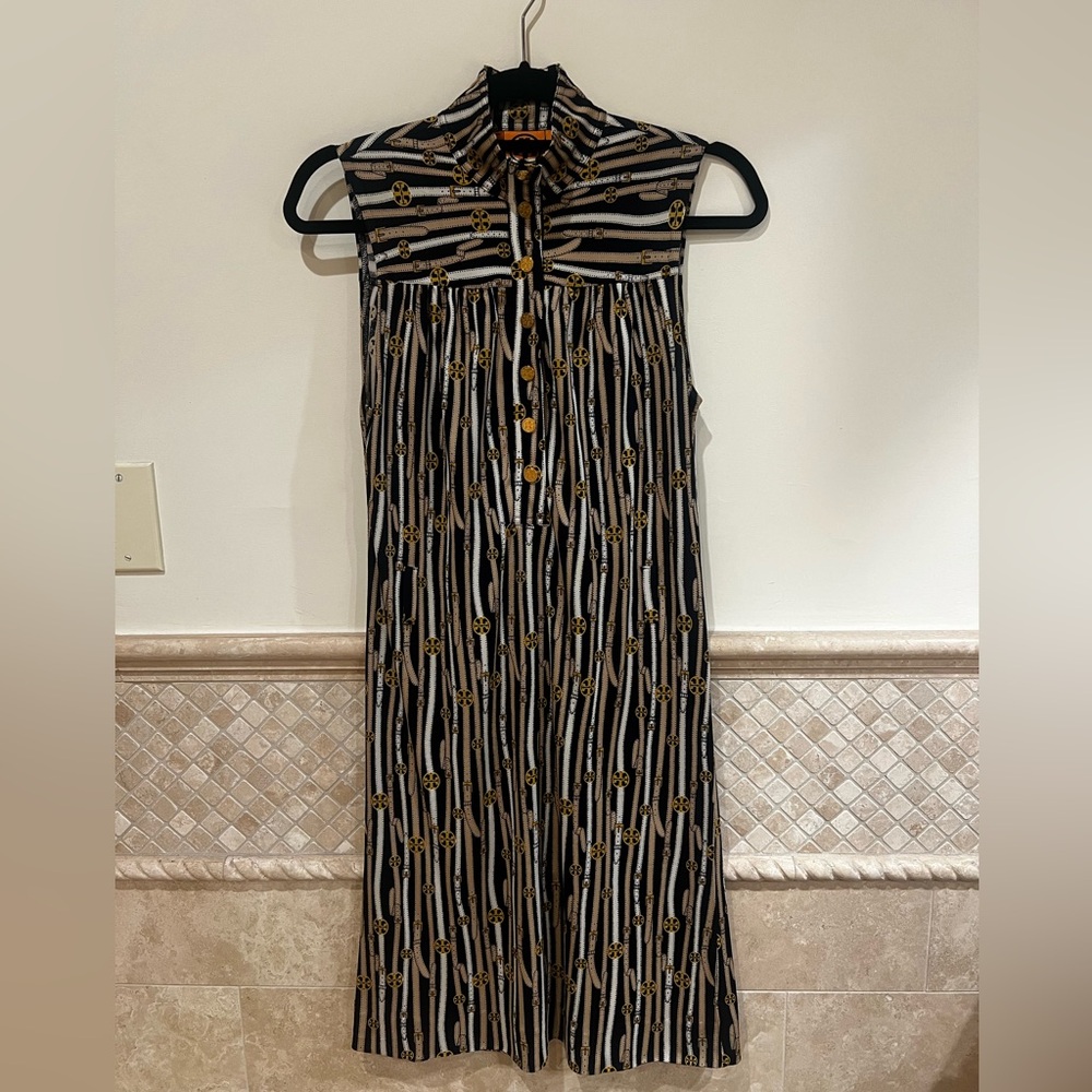 Tory Burch belted silk dress.